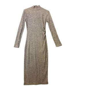 Zara Women's Gray High Neck Long Sleeve Midi Sweater Draped F  length Dress Size